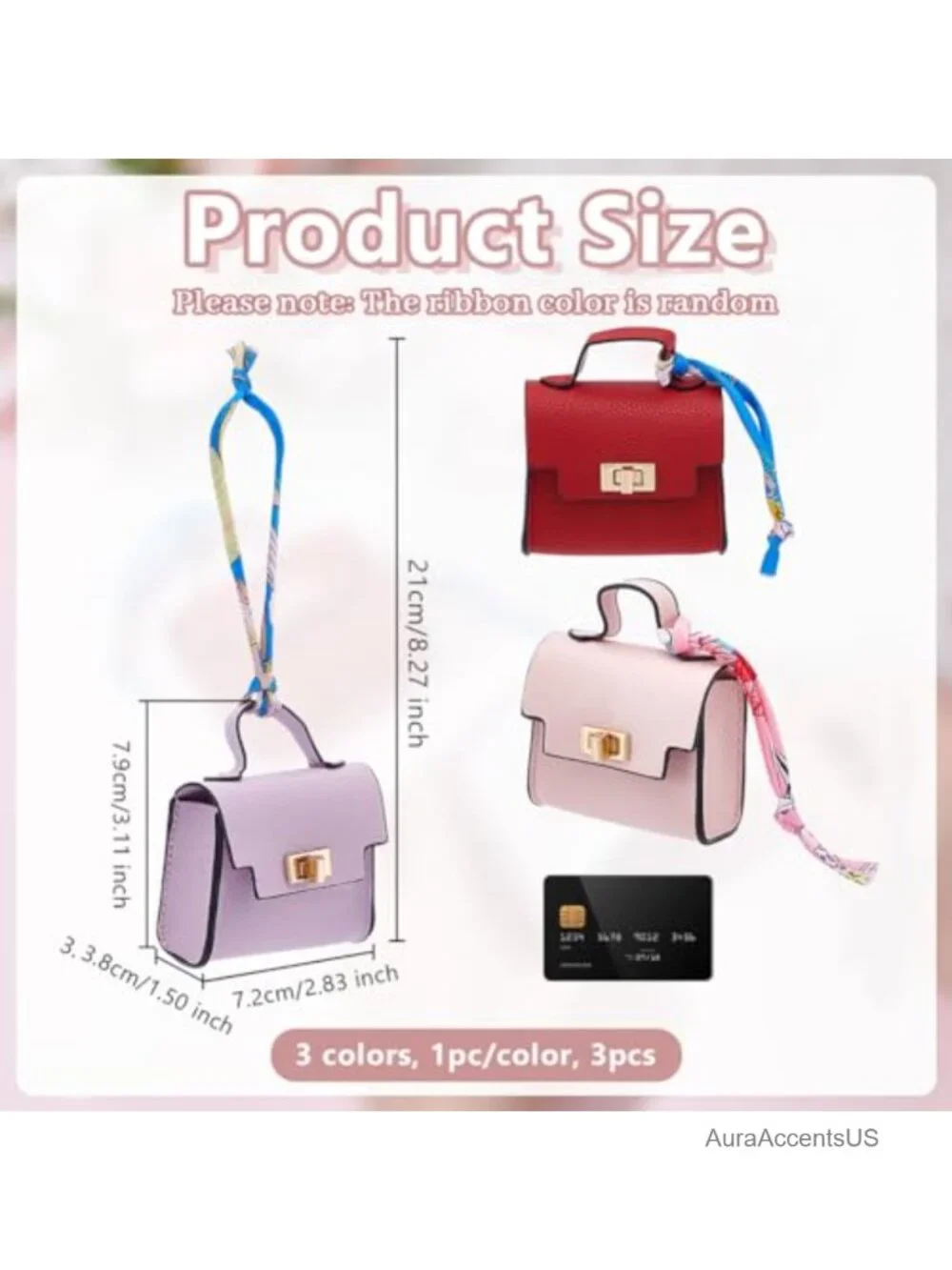 Set of 3 PU Leather Backpack Keychain Coin Purses with Twist Lock